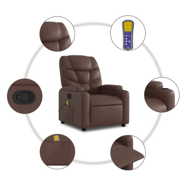 Massagefåtölj brun konstläder