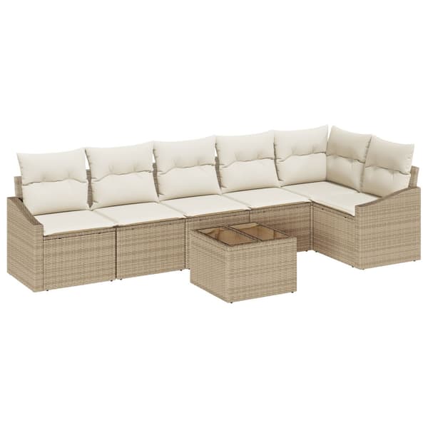 Soffset med kudde 7 pcs Beige konstrotting