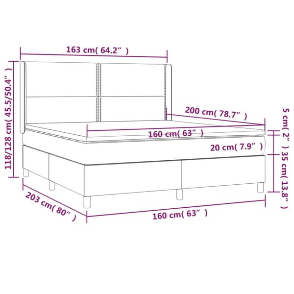 Ramsäng med madrass & LED mörkgrå 160x200 cm sammet