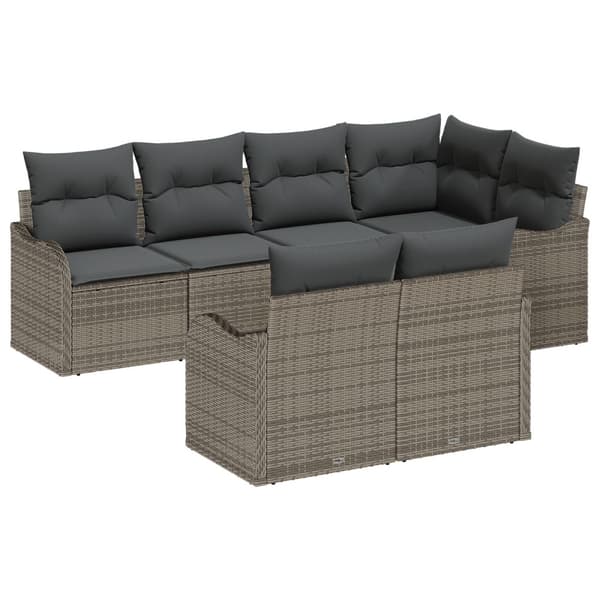 Trädgårdsoffset med kudde med lagring 7 pcs Grå Poly rattan