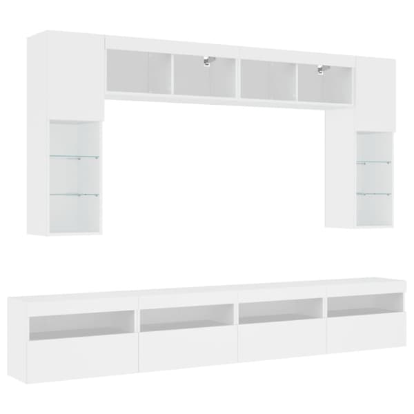 Väggmonterade tv-skåp 8 delar med LEDs vit