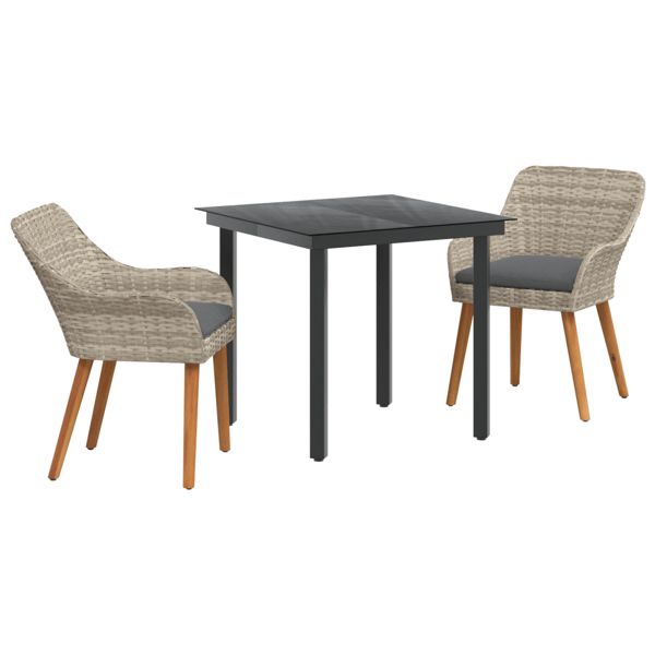 Trädgårdsmöbelset med kudde 3 pcs Ljusgrå konstrotting