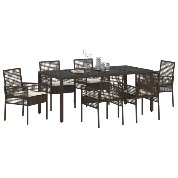 Trädgårdsmöbelset 7 pcs Brun konstrotting