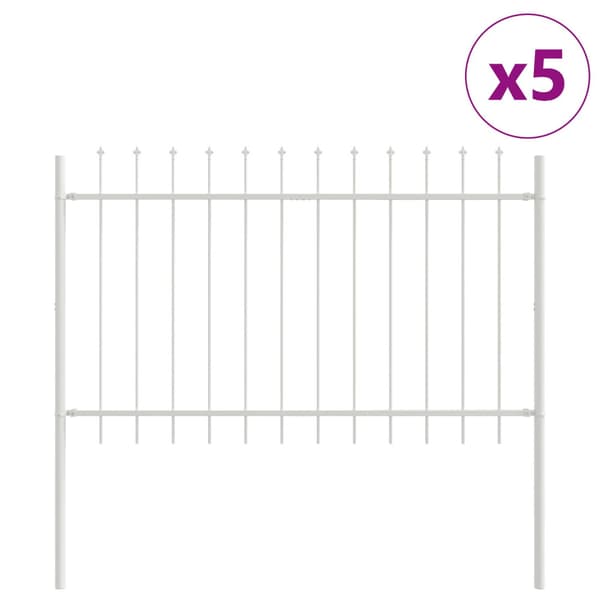 Trädgårdsstängsel 5 pcs Vit 8,5 x 1 m Pulverlackerad stål