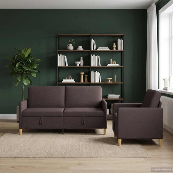Soffgrupp med förvaring 2 pcs Mörkbrun Polyester