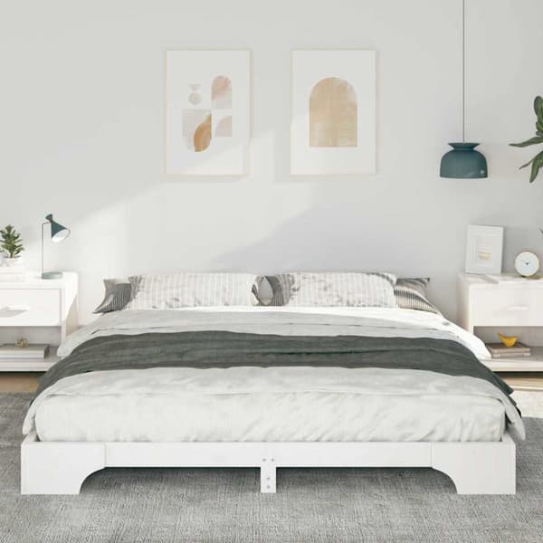 Sängram Vit 200 x 220 cm Massiv furu