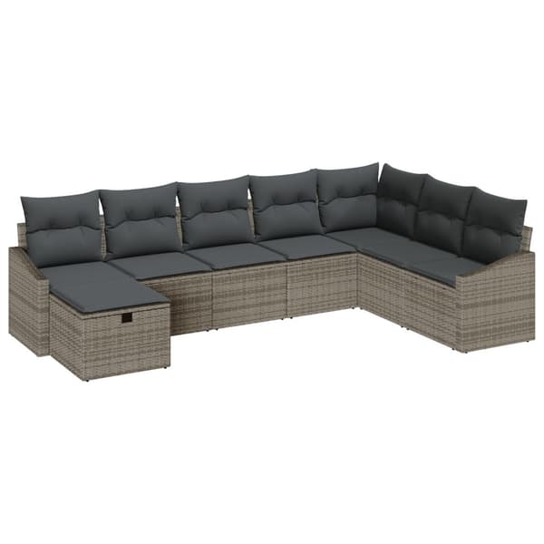 Trädgårdsoffset med kudde 8 pcs Grå Poly rattan