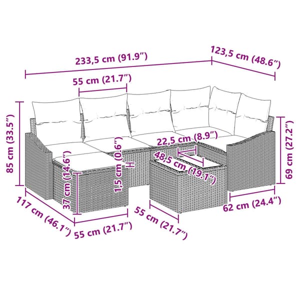 Soffset med kudde 7 pcs Brun konstrotting