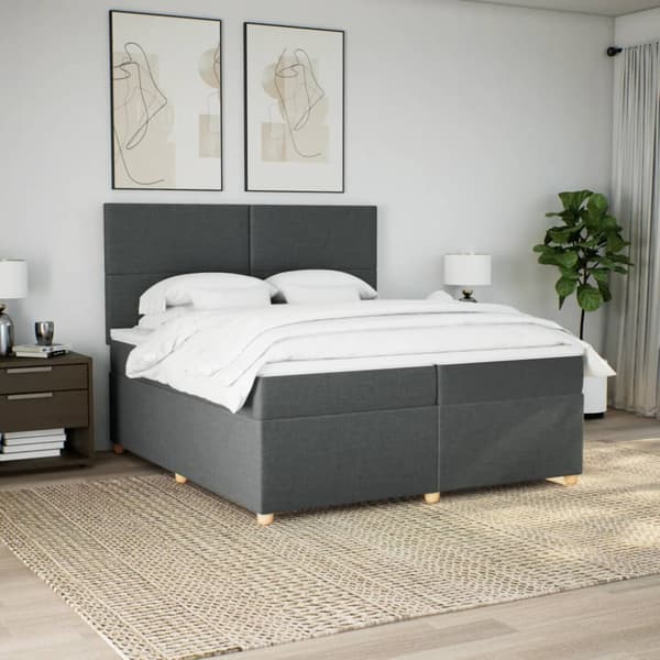 Ramsäng med madrass mörkgrå 200x200 cm tyg