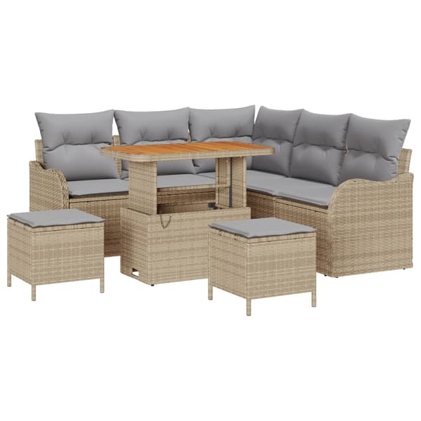 Trädgårdsoffset med kudde 8 pcs Beige konstrotting