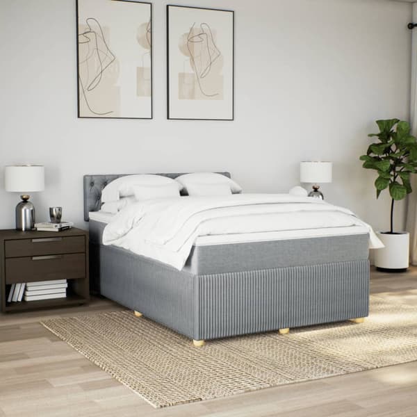 Ramsäng med madrass ljusgrå 160x200 cm tyg