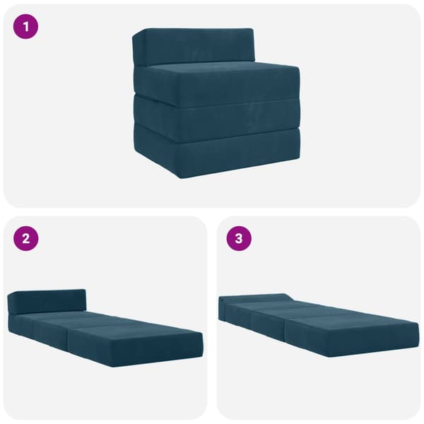 Fällbar Soffbed Blå 200 x 70 x 15 cm Sammet