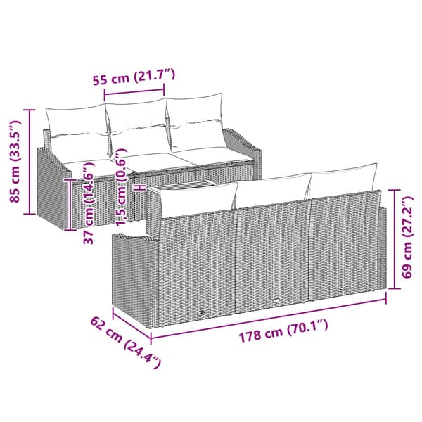 Trädgårdsoffset 7 pcs Beige och Ljusgrå konstrotting