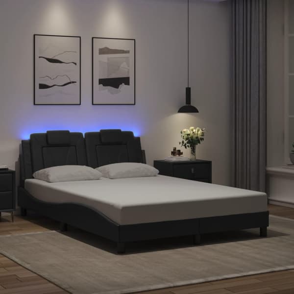 Bed Frame "Viana" with LED without Mattress Grey 140x190 cm