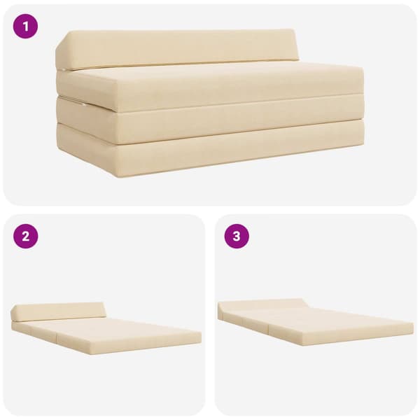 Fällbar Soffbed Gräddvit 120 x 60 x 49 cm Tyg