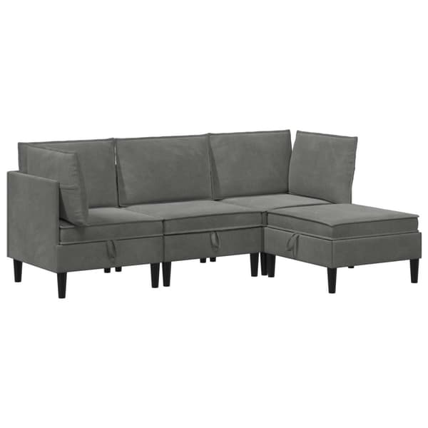 Möbelset för vardagsrummet med kudde 4 pcs Mörkgrå Sammet