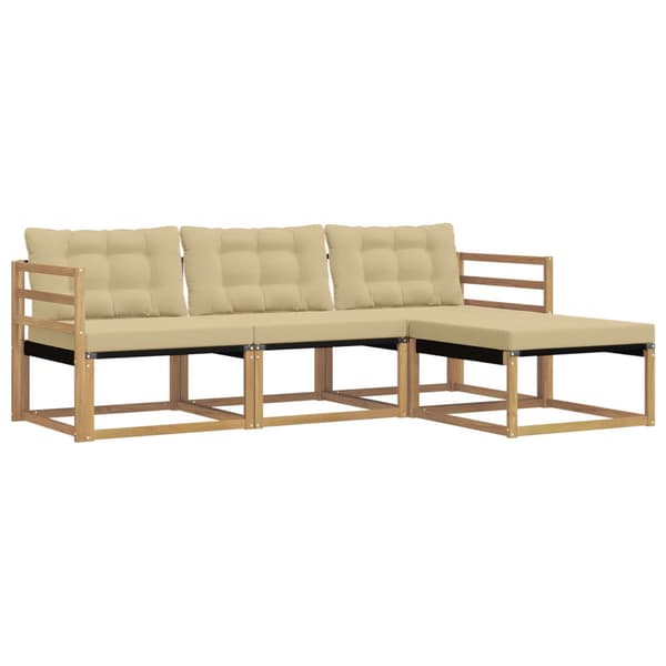 Utomhussoffset med kudde 4 pcs Vit och Beige