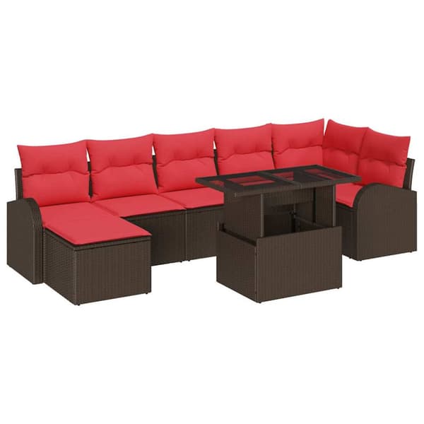 Trädgårdsoffset med kudde med lagring 8 pcs Brun Poly rattan