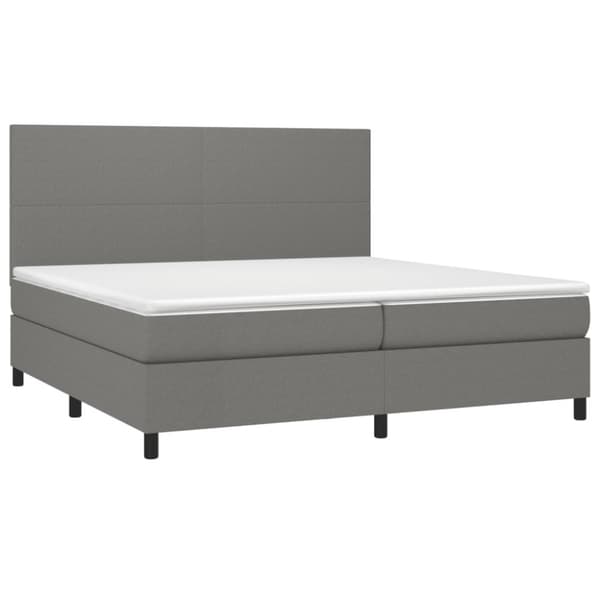 Ramsäng med madrass & LED mörkgrå 200x200 cm tyg