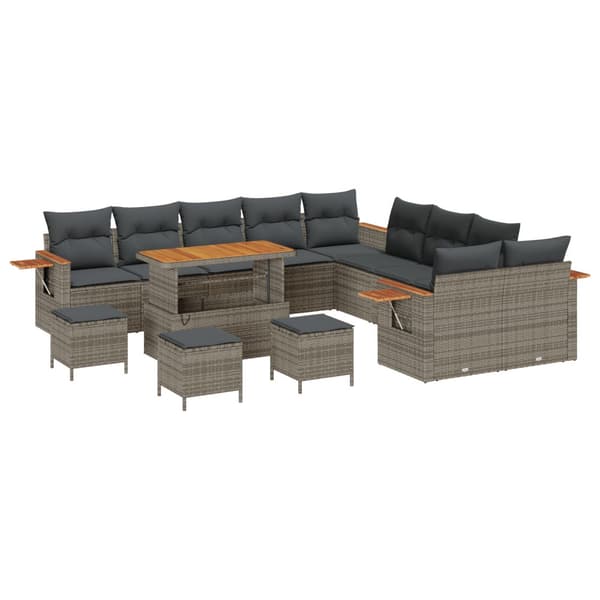 Trädgårdsoffset 14 pcs Grå Poly Rattan och Pulverlackerad Stål