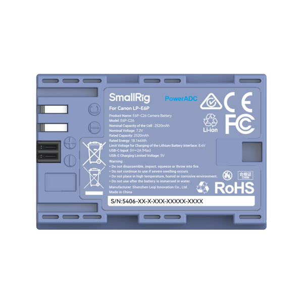 SmallRig 5406 Camera Battery USB-C Rechargable Canon LP-E6P