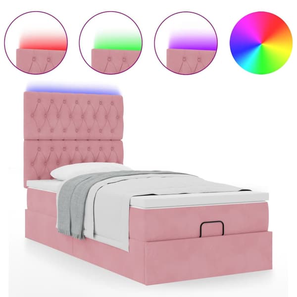 Ottoman sängram med madrasser rosa 100x200 cm sammet