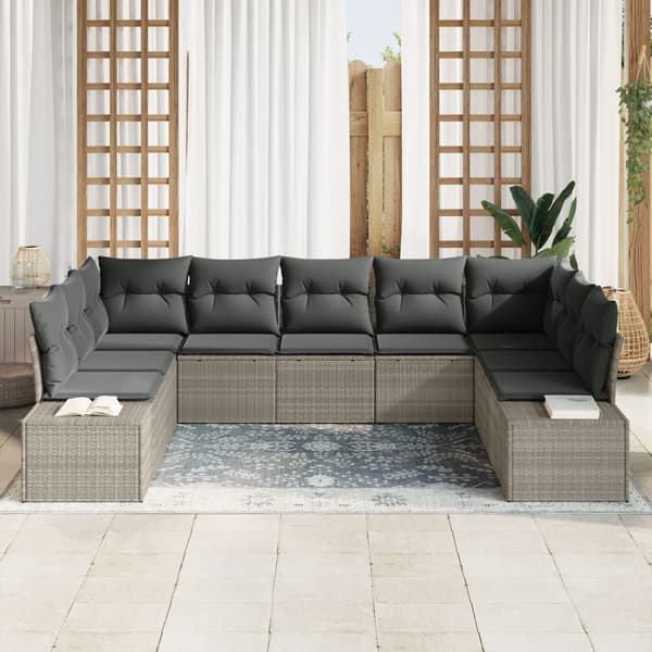 Trädgårdsoffset med kudde 9 pcs Ljusgrå Polyrattan