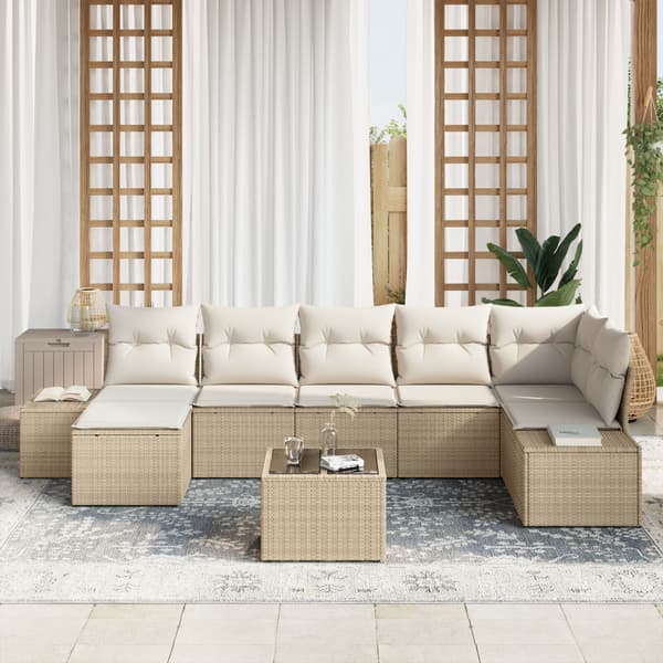 Trädgårdsoffset med kudde 8 pcs Beige konstrotting
