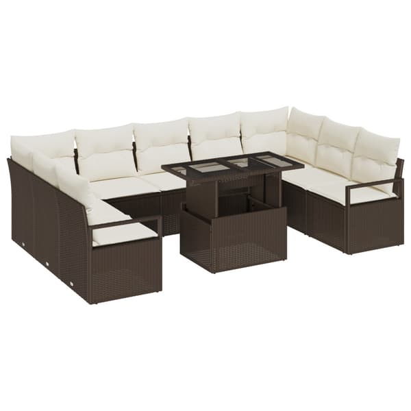Trädgårdsoffset med lagring 10 pcs Brun Poly rattan