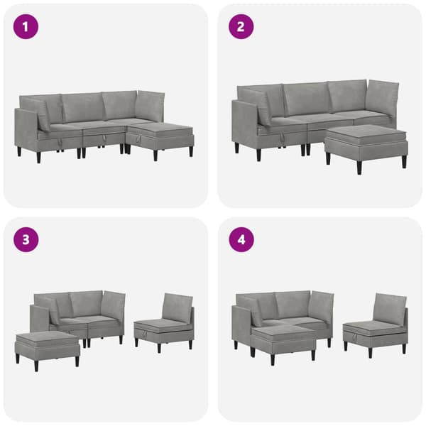 Möbelset för vardagsrummet med kudde 4 pcs Ljusgrå Sammet