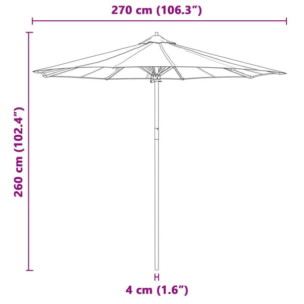 Trädgårdsparasol Mörkgrå Ø 270 x 260 cm Bambu