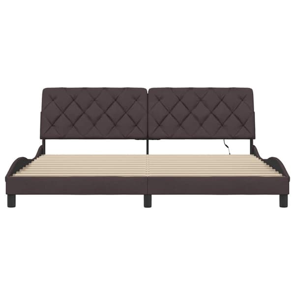 Bed Frame with LED without Mattress Dark Brown 200x200 cm Fabric