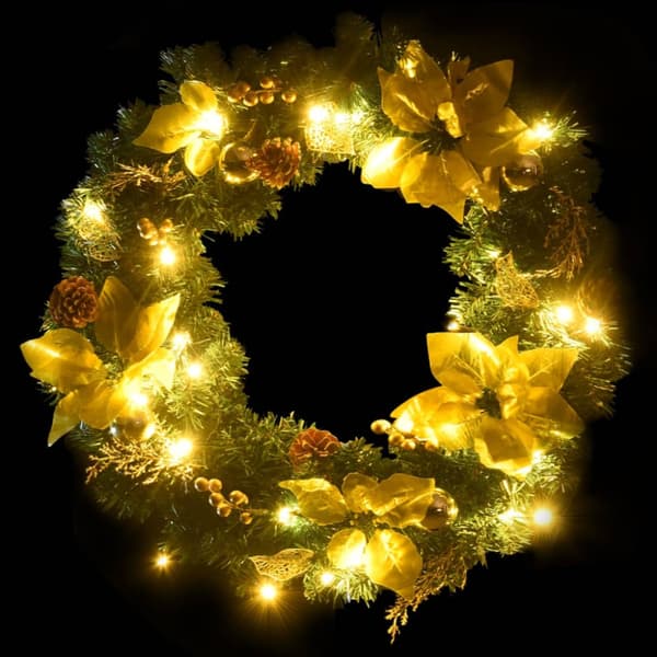 Julkrans med LED-lampor grön 60 cm PVC