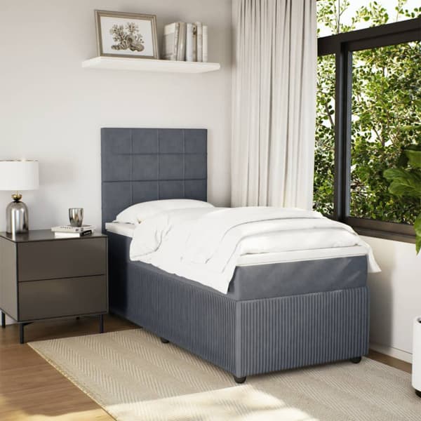 Ramsäng med madrass mörkgrå 80x200 cm sammet