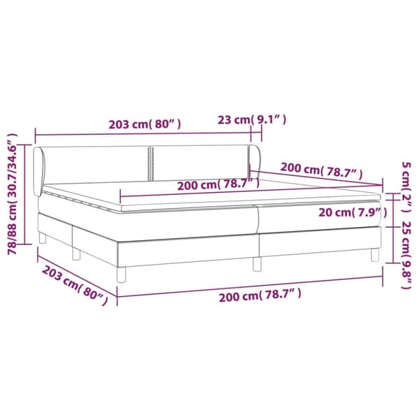 Ramsäng med madrass mörkgrå 200x200 cm sammet