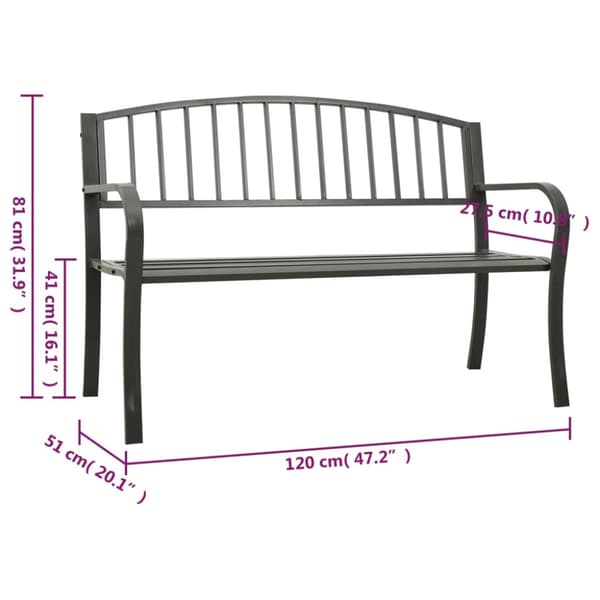 Trädgårdsbänk grå 120 cm stål