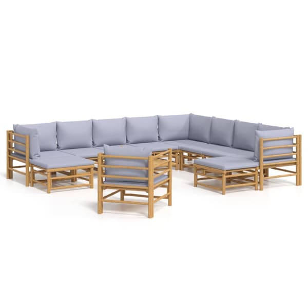 Loungegrupp 12 delar ljusgråa dynor bambu