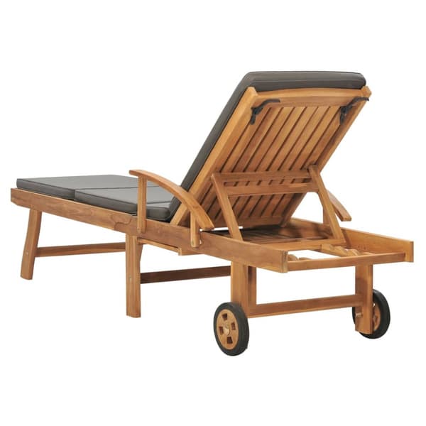 Solsäng med dyna massiv teak grå