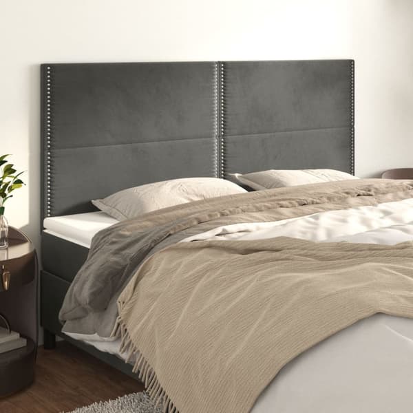 Sänggavel mörkgrå 180x5x118/128 cm sammet
