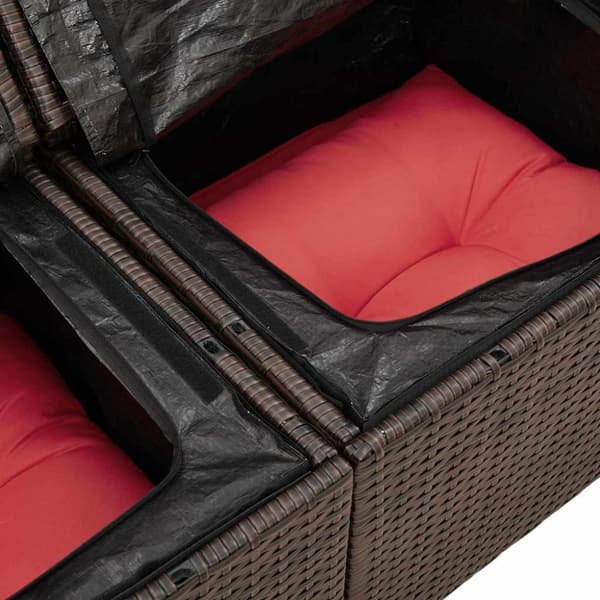 Trädgårdsoffset med kudde med lagring 7 pcs Brun Poly rattan