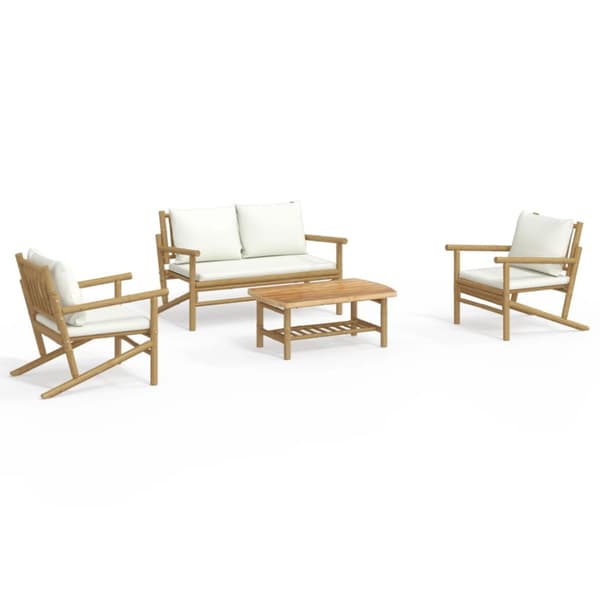 Loungegrupp 4 delar gräddvita dynor bambu