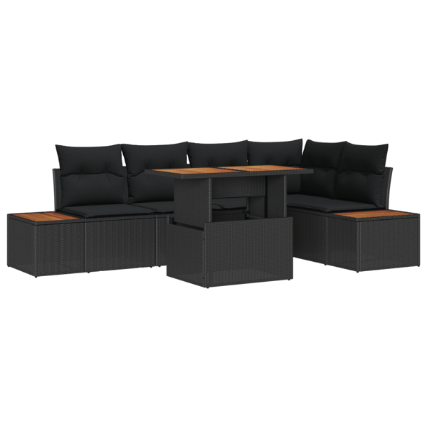 Trädgårdsoffset med lagring 6 pcs Svart Poly rattan