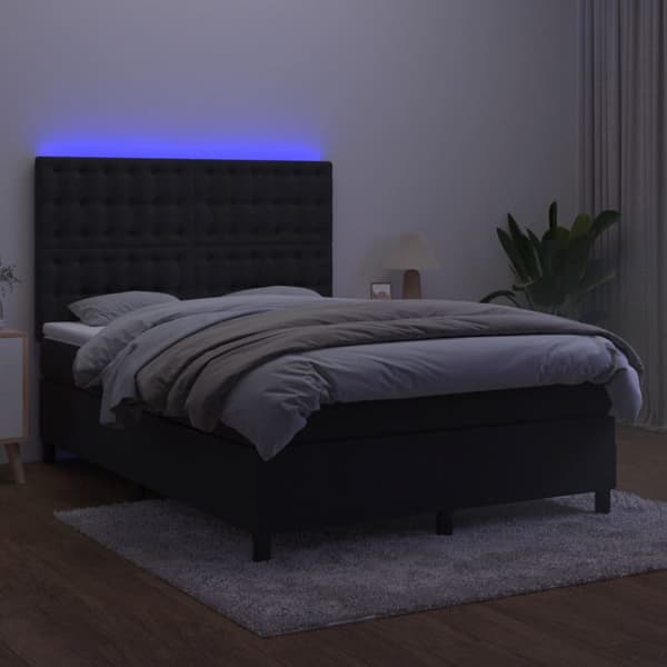Ramsäng med madrass & LED svart 140x190 cm sammet