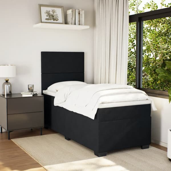 Ramsäng med madrass svart 90x190 cm sammet