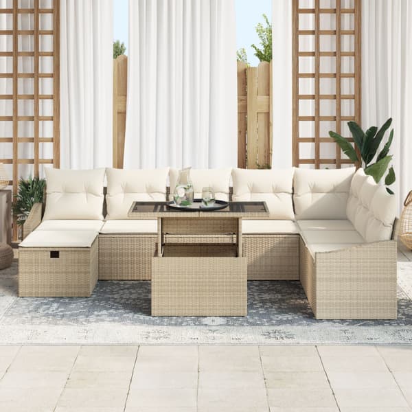 Trädgårdsoffset 9 pcs Beige konstrotting