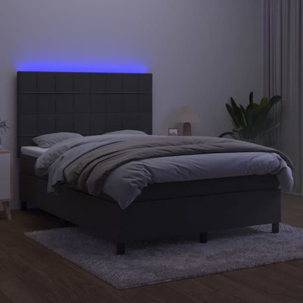 Ramsäng med madrass & LED mörkgrå 140x190 cm sammet