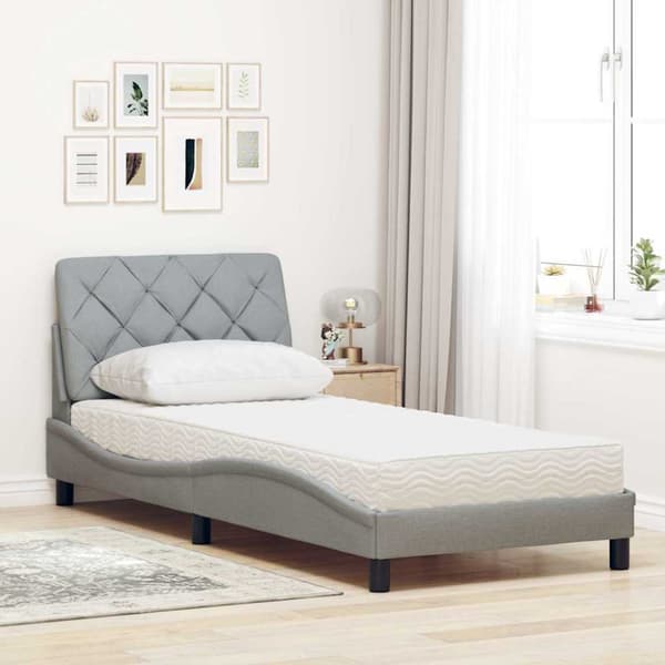 Bed with Mattress Light Grey 90x190 cm Fabric