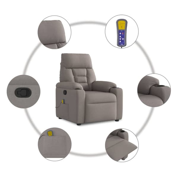 Massagefåtölj taupe tyg
