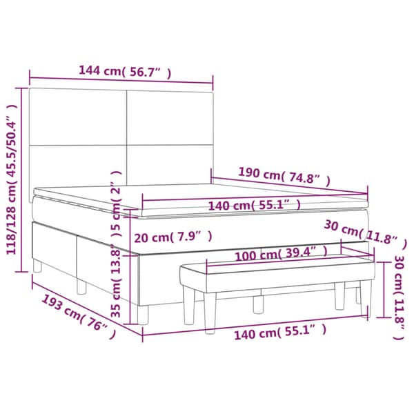 Ramsäng med madrass ljusgrå 140x190 cm sammet