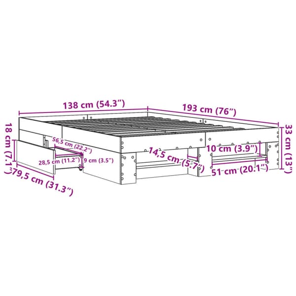 Sängram vit 135x190 cm konstruerat trä